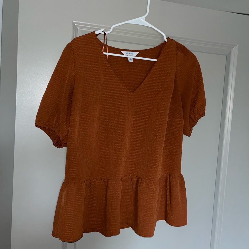 Nine West Terracotta Peplum Blouse